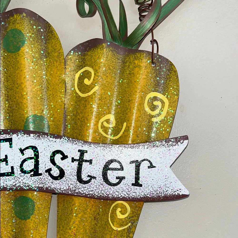 Happy Easter Gold & Green Carrot Wall Hanging
